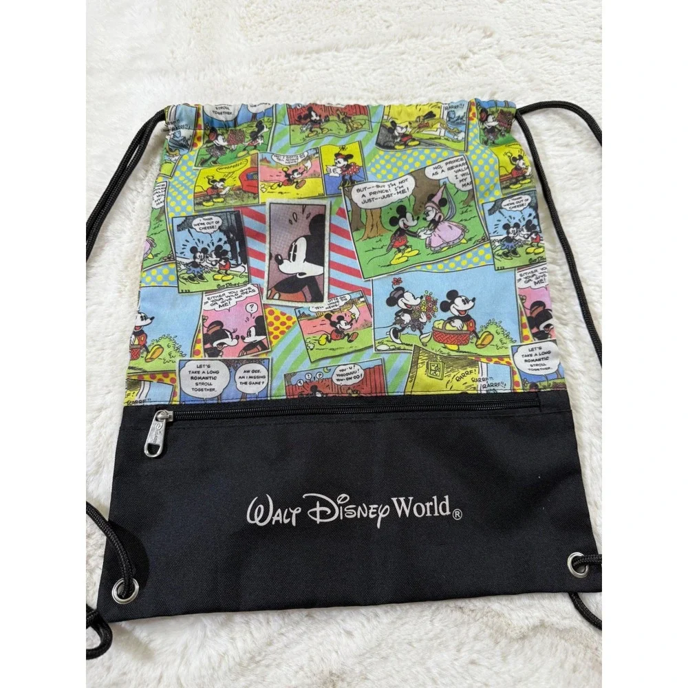 Walt Disney World Mickey Mouse Comic Strip Drawstring Backpack Retro Vacation